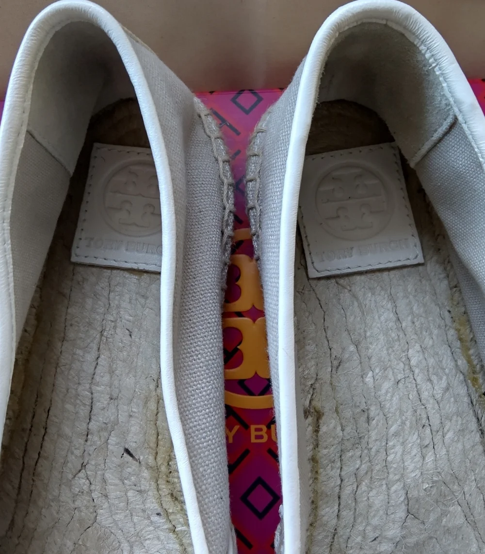 NWOT Tory Burch 'Lacey' Cream & Khaki Canvas Espadrilles with Logo Medallion
